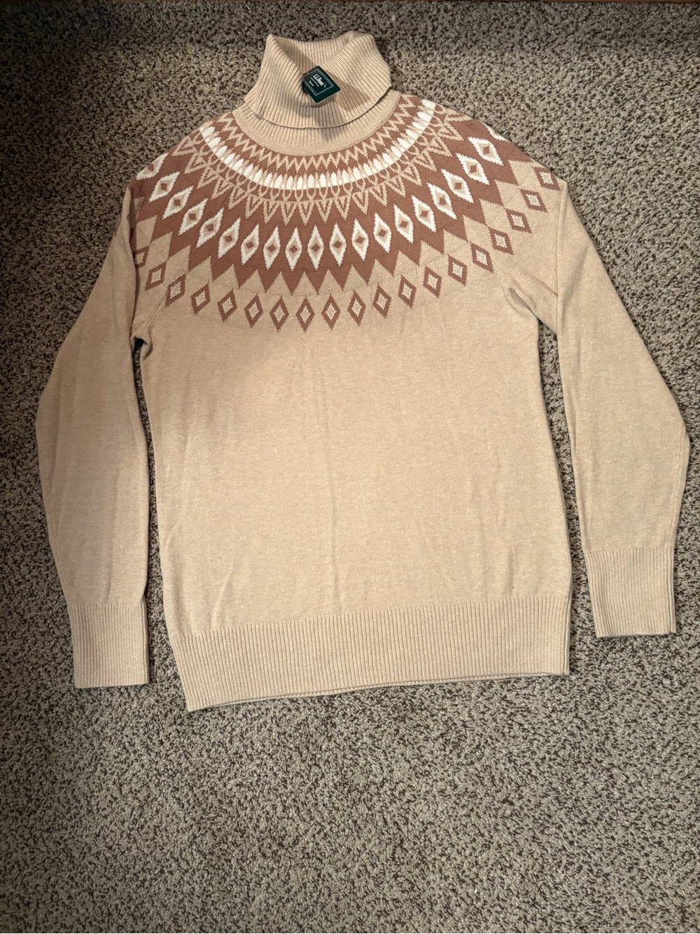 NWT L.L. Bean Women's Fair Isle Turtleneck Sweater - Beige & Brown
